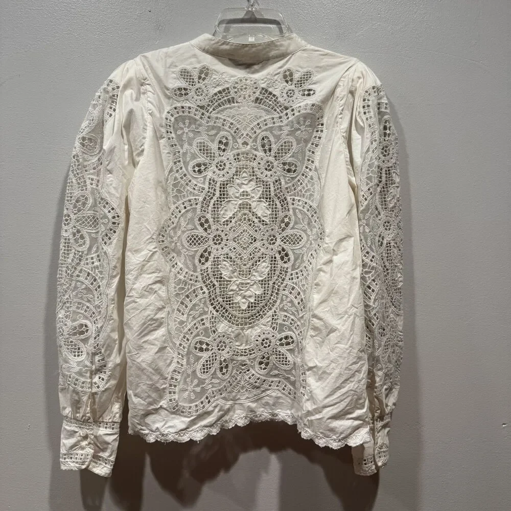 Banana Republic Top Marianna Lace Cotton White Peasant Victorian Women sz Medium